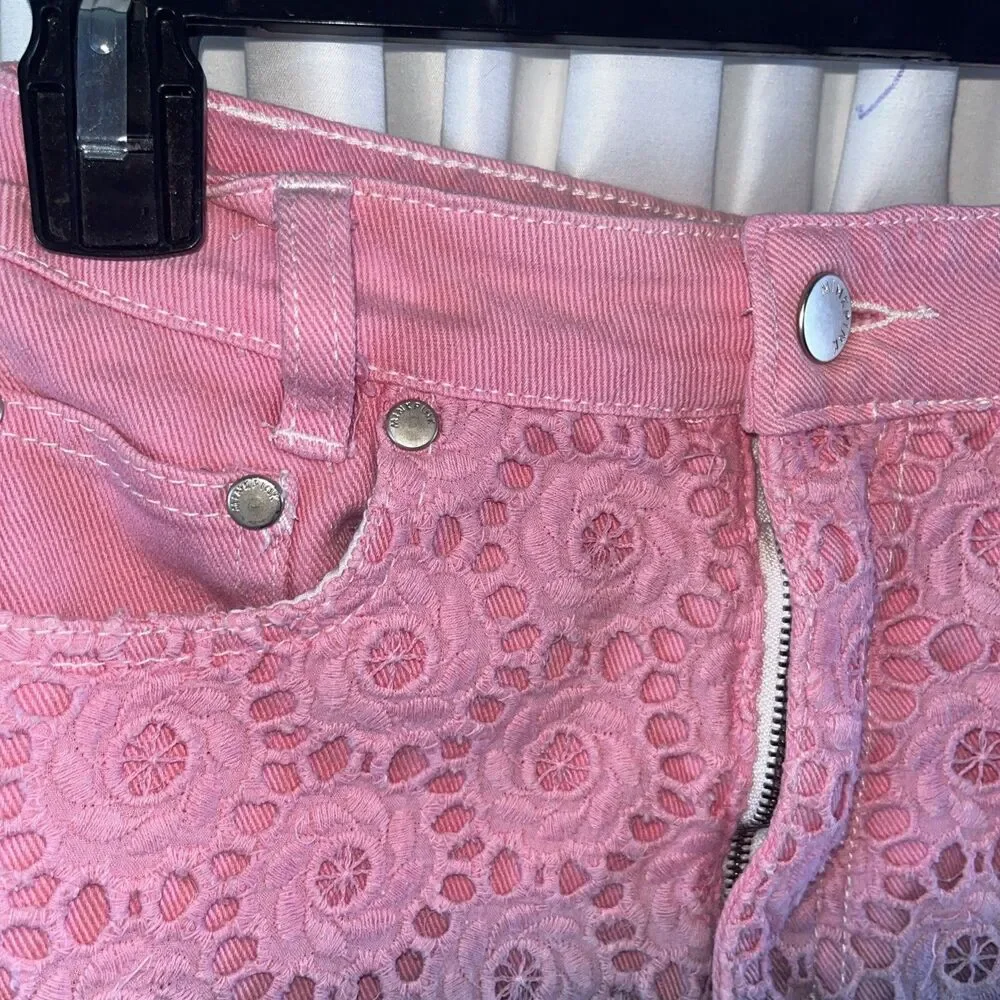 Minkpunk Womrns Denim Lace Overlay Shorts Size XS Spring Summer Cottagecore - Picture 3 of 8